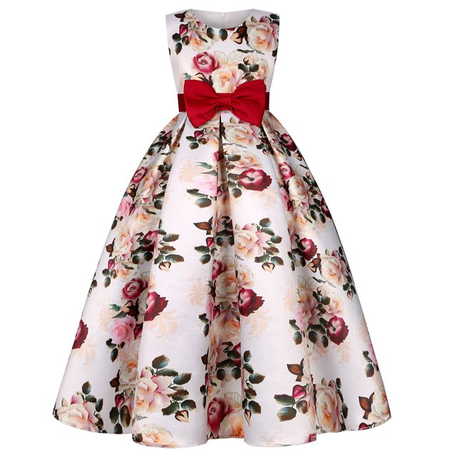 Penkiiy Robe Fleurie Filles Sans Manches Coton Imprimée Robes 13-14 Ans Rouge