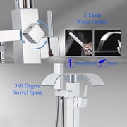 Chrome Floor Mounted Bathtub Faucet Free Standing Tub Filler W/Hand Sprayer