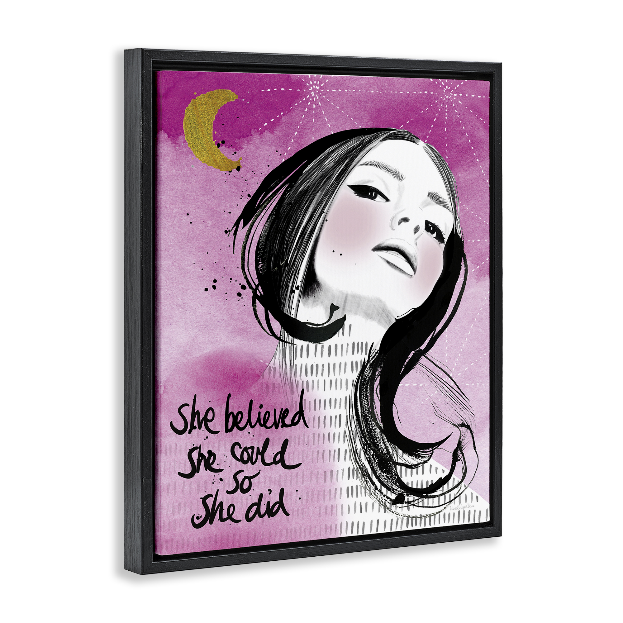Stupell Industries Inspirational So She Did Novelty Painting Black Floater Framed Art Print Wall Art, 17 x 21