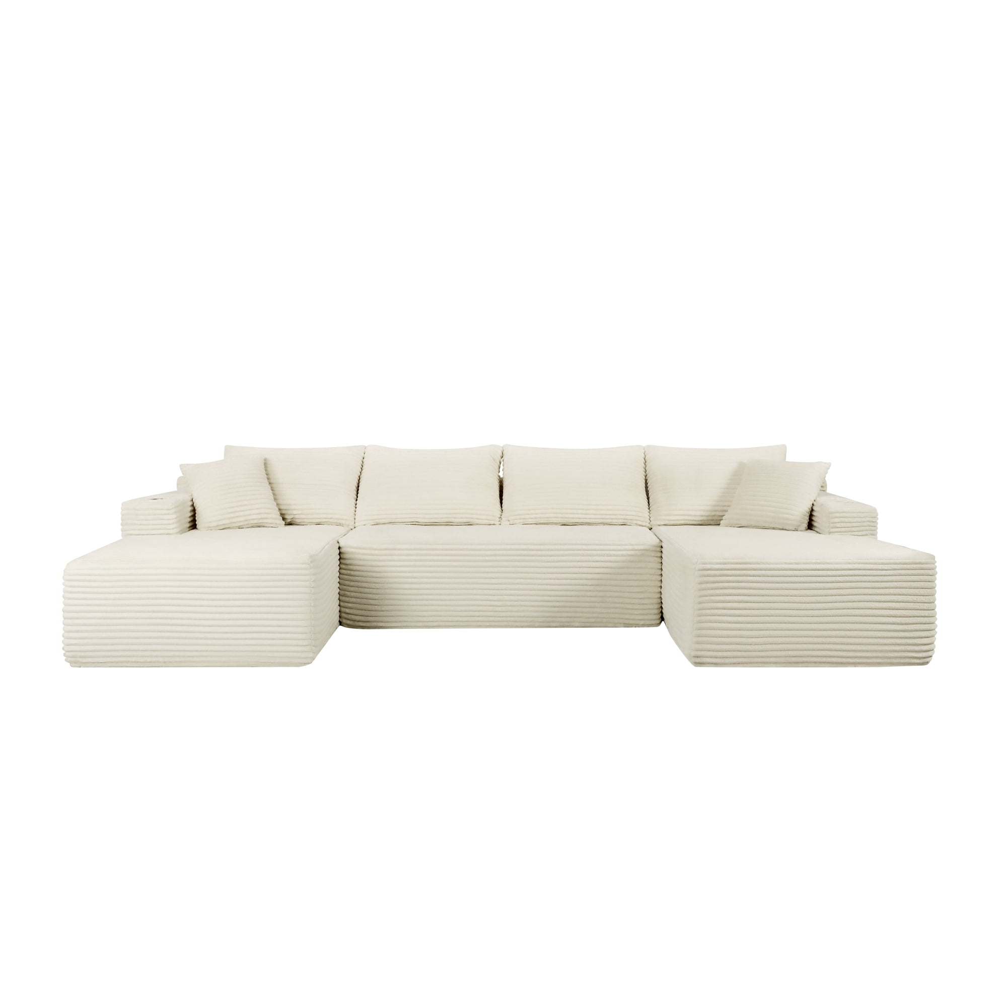 Modular U-Shaped Sectional Sofa with Chaise, 134'' Cloud Sofa with Cup Holders and Side Pockets, Upholstered Couch with Deep Seat for Living Room