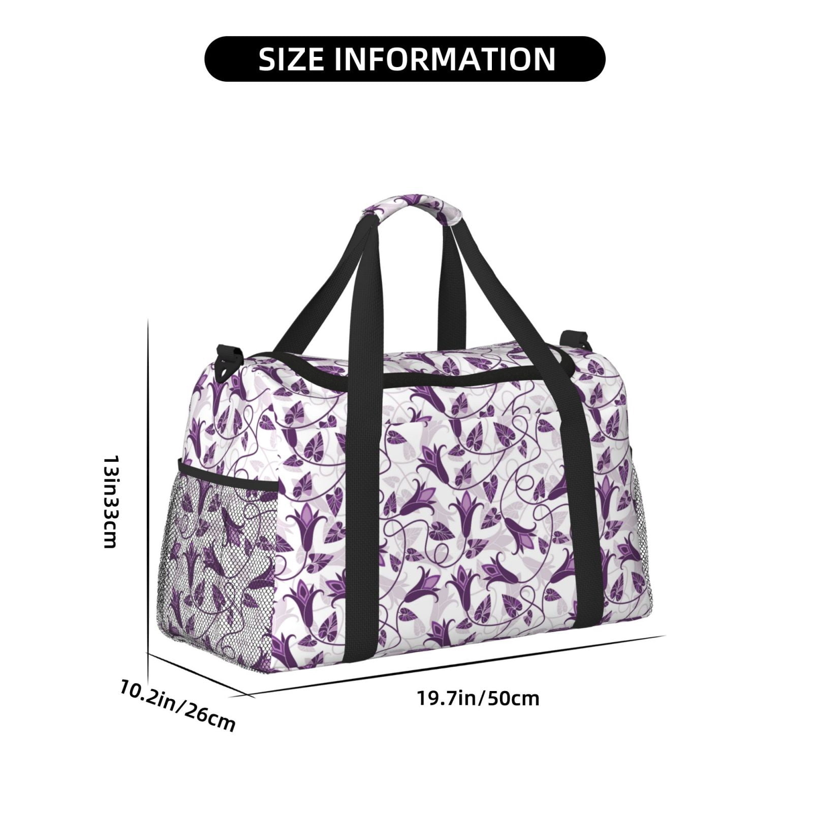 Fuzoiu Violets Flowers Print Travel Duffle Bag,Carry On Tote Bags,Duffel Bag,Sport Gym Bag, Hospital Bag for Labor and Delivery, Overnight Bag,Luggage Bag