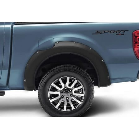 Bushwacker by RealTruck Pocket/Rivet Style Rear Fender Flares | 2-Piece Set, Black, Smooth Finish | 20122-02 | Compatible with 2019 - 2023 Ford Ranger