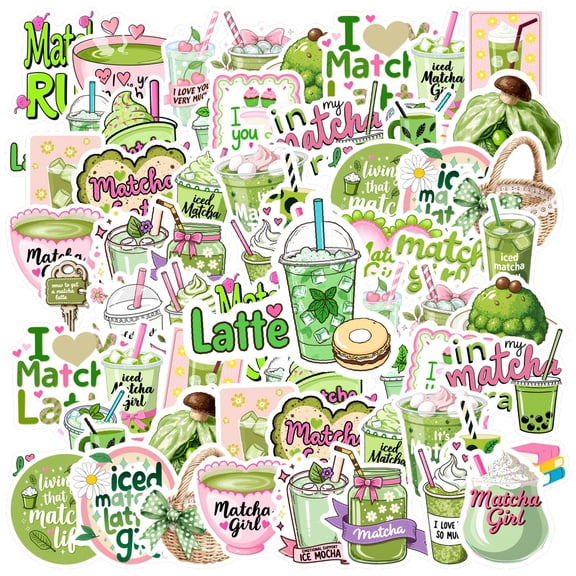 35pcs Cute Stationery Stickers Matcha Drink Stickers Cafe Kids Stickers for Luggage Laptop Suitcase