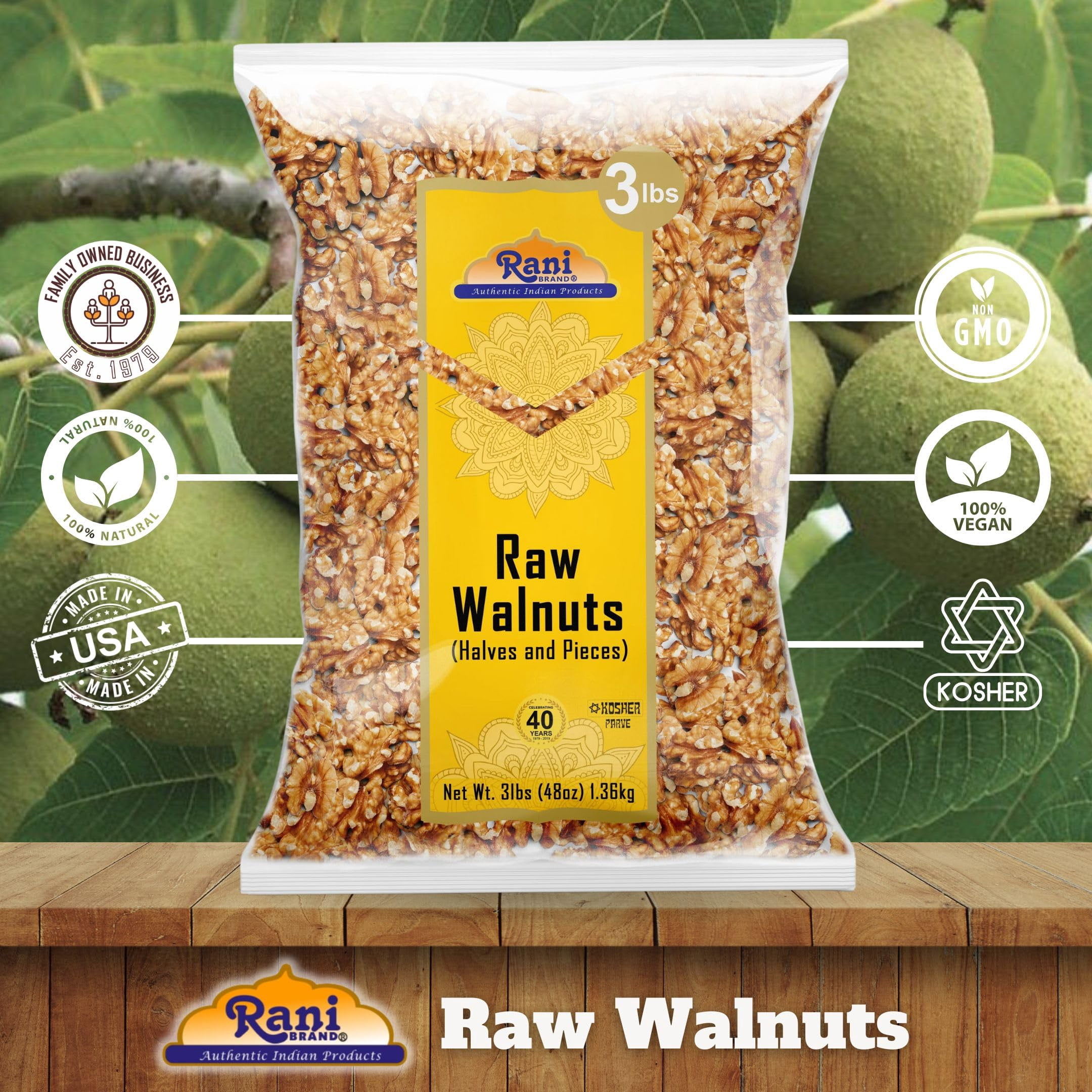 Rani Raw Walnuts, Halves and Pieces 48oz (3lbs) 1.36kg ~ All Natural | Vegan | Kosher | Gluten Friendly | Fresh
