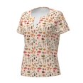 thumbnail image 3 of Wukai Retro Autum Mushrooms Casual V-Neck Graphic Tees for Women: Lightweight and Breathable Summer Tops with Stylish Design-Large, 3 of 8