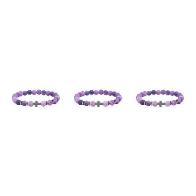 ZheElen Bracelet Croix Perlé Unisexe Apparence Exquise pour les Amateurs de Mode Bracelet Perles de Pierre Bracelet Perlé Violet Résistant à l'Humidité 3Set