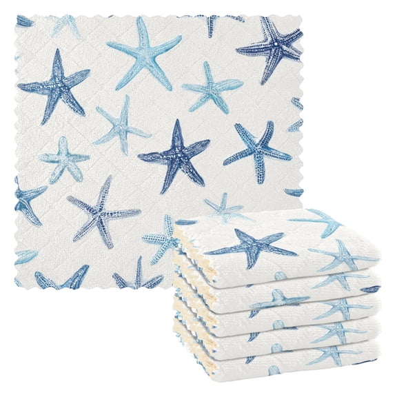6 Pieces of Kitchen Towels 11x11Inch Kitchen Dish Cloths Kitchen Dish Towels Reuseable Cleaning Cloths Blue Sea Sar