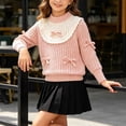thumbnail image 4 of Jalioing Big Girls Sweaters Crew Neck Long Sleeve Cable Knit Sweater Tops Casual Thermal Patchwork Bowknot Pullover, 4 of 7