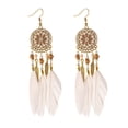 thumbnail image 4 of Boucles d'Oreilles Pendantes Rétro Boho à Pampilles Plumes Crochet d'Oreille Bijoux pour Femmes Cadeaux, 4 of 5