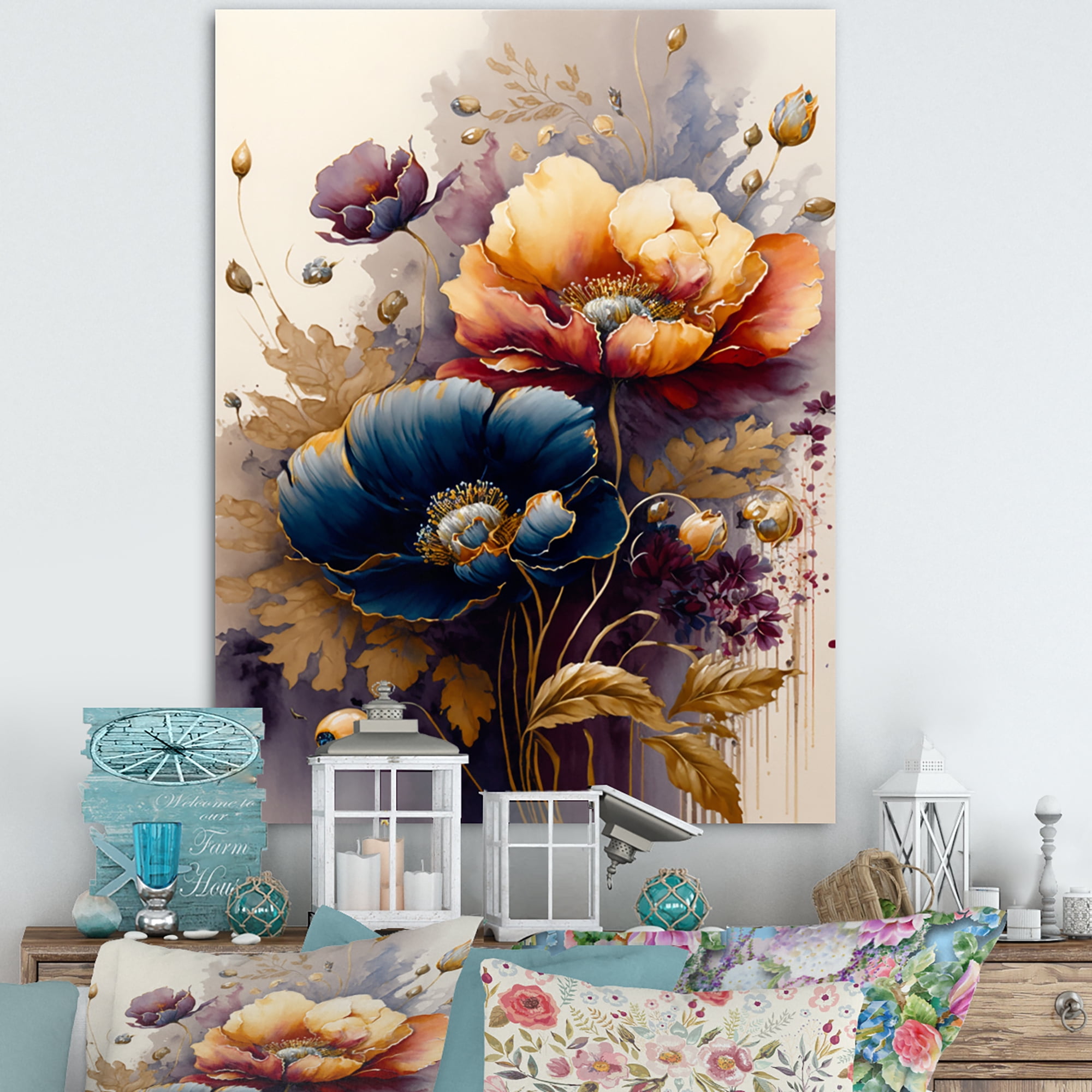 Designart Night Shade Poppy Floral Design IV Canvas Wall Art