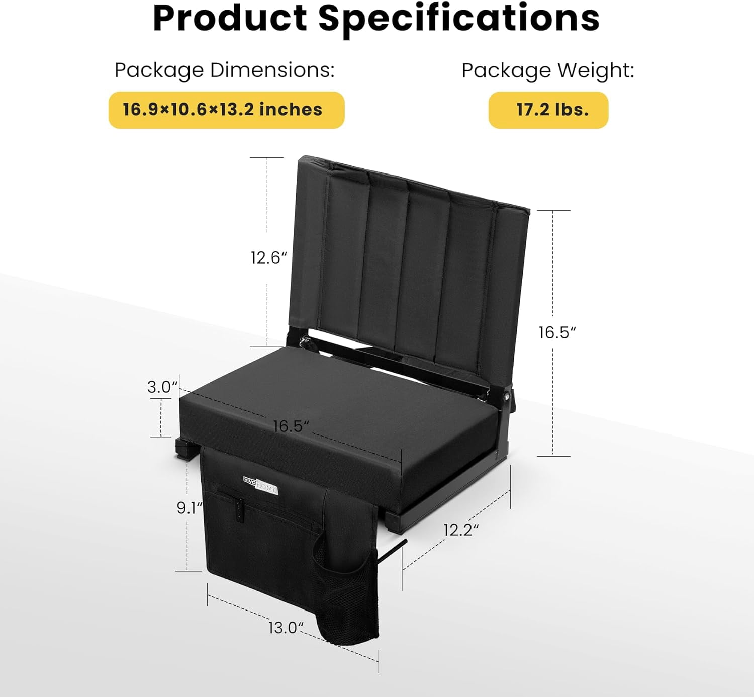2-Pack Portable Stadium Seat for Bleachers with Back Support, Folding Bleacher Chair with Cup Holder and Shoulder Strap Black