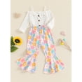 thumbnail image 3 of Musuos Toddler Girl Fall Outfits 6M 12M 18M 24M 3Y 4Y Ribbed Cold Shoulder Long Sleeve Bow Tops and Floral Flare Pants 2 Pcs Set, 3 of 9