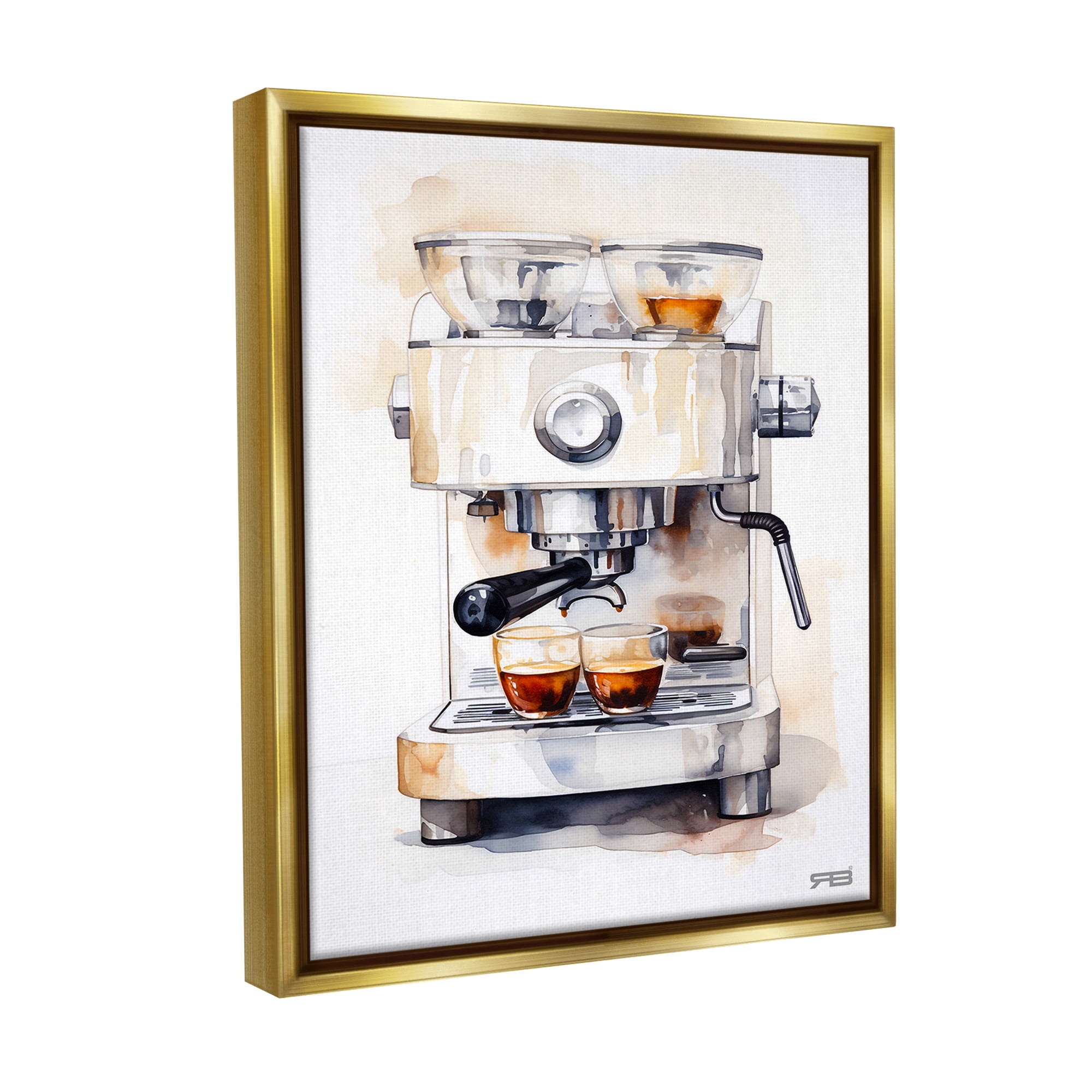 Stupell Industries Modern Espresso Machine Food & Beverage Painting Gold Floater Framed Canvas Art Print Wall Art, 17 x 21
