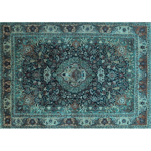 Ahgly Company Indoor Rectangle Medallion Light Blue Traditional Area Rugs, 8' x 12'