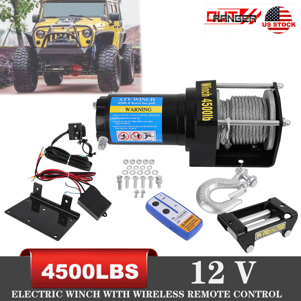 12V 3500LB Electric Winch Remote Waterproof Steel Cable Kit with Handle Wire Remote Control for ATV SUV Boat Truck Pickup 