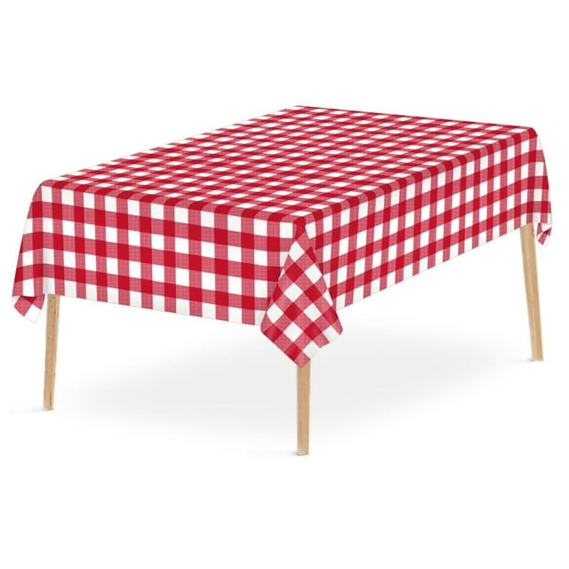 yulier Disposable Tablecloth Rectangular Red and White Checkered Tablecloths Plastic Water Proof and Oil-proof Table Cover for Parties, Outdoor Picnic, Birthday, Wedding, Camping 54 × 108