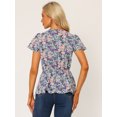 thumbnail image 4 of Blusa Allegra K Estampado Floral Mangas Cortas Cintura Alta Cuello de Corbata Peplum Negro L, 4 of 5