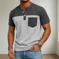 thumbnail image 2 of USNSM Men's Henley Shirts Short Sleeve Button T-Shirts Casual Summer Classic Pocket Color Block Pullover Tee Tops Gray XXXL, 2 of 8