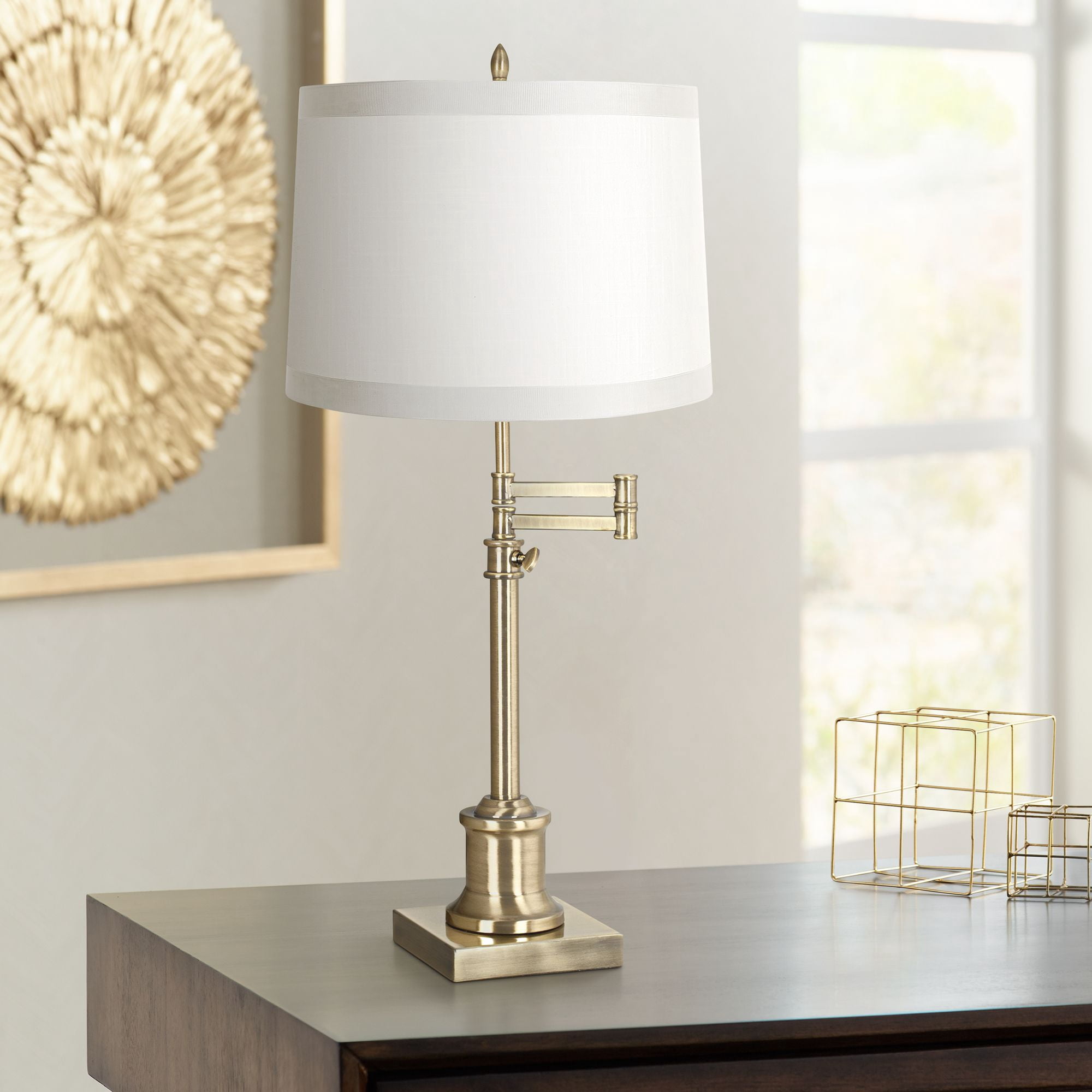 Springcrest Set of 2 White Fabric Medium Drum Lamp Shades 13" Top x 14" Bottom x 10" High (Spider) Replacement with Harp and Finial