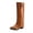 Brown Boot, variant on hopeusnice Women Knee High Boot Pointed Toe Pull On Double Buckle Split Shaft Stack Heel Shoe For Evening Party Black 36