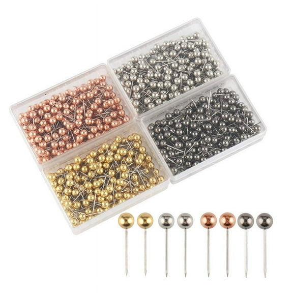 SagaSave 800 Pieces Push Pins Map Tacks Round Head with Stainless Point Combination Set with Case 4 Colors