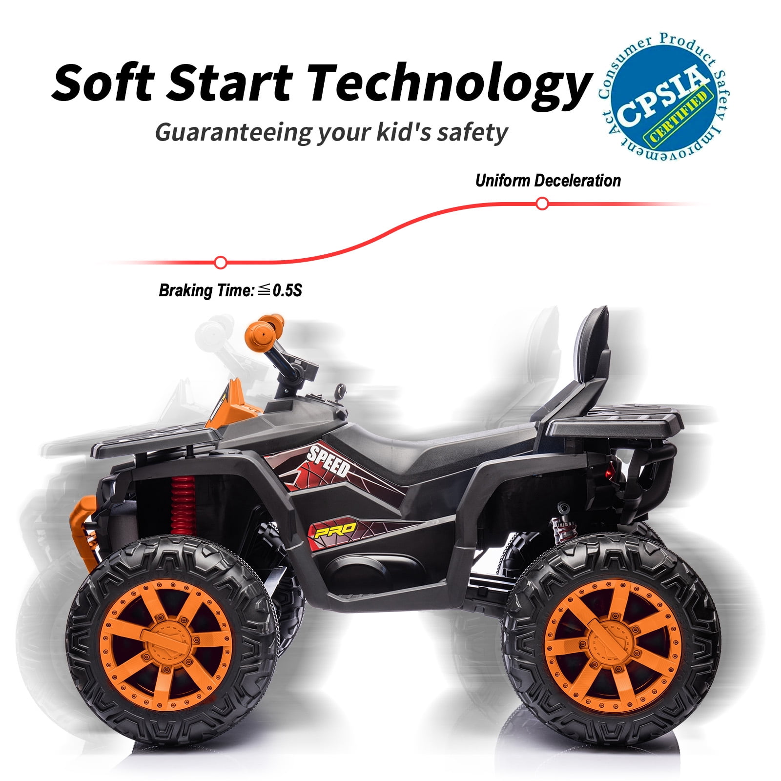 Hikiddo 24V 4WD Kids ATV 4 Wheeler, 2-Seater Powered Ride on ATV Toy for Big Kids w/ Bluetooth, 4x200W Motor - Orange