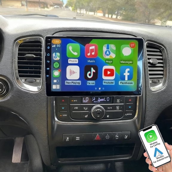 Eforcase 4GB 64GB Car Radio for Dodge Durango 2011-2013, 10.1 inch 1080P Touch Screen Car Stereo with Wireless CarPlay Andriod Auto, Bluetooth, GPS, HiFi, SWC, WiFi, HD Backup Camera