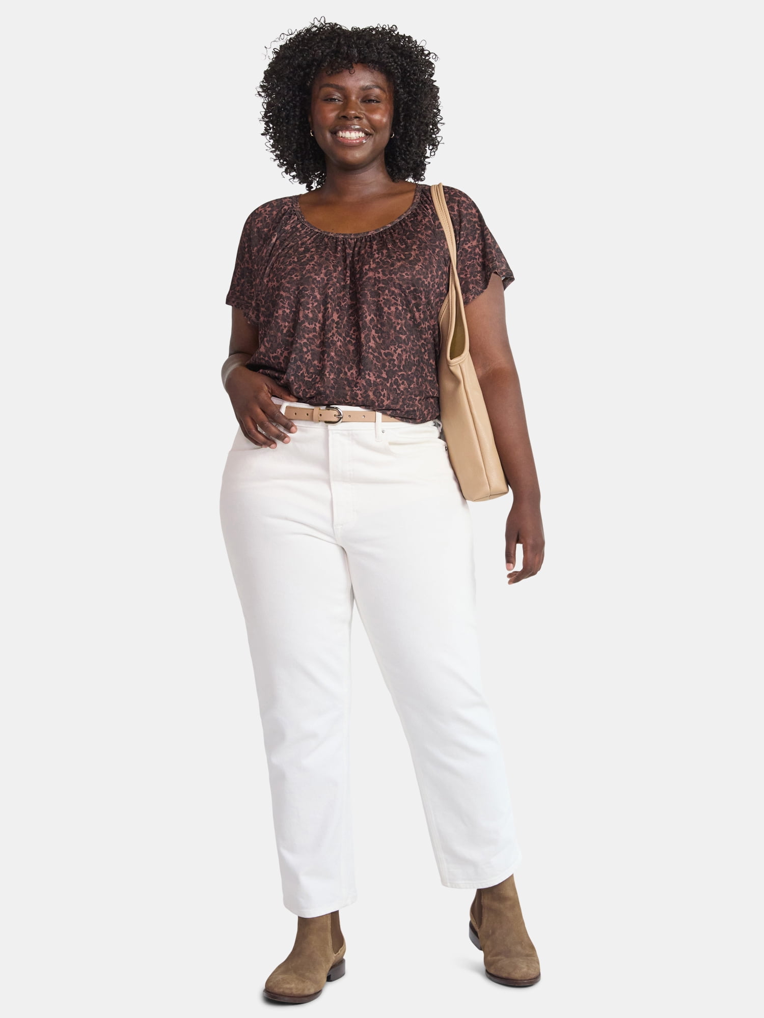 Terra & Sky Women's Plus Size Crepe Mesh Top with Flutter Sleeves, Sizes 0X-5X