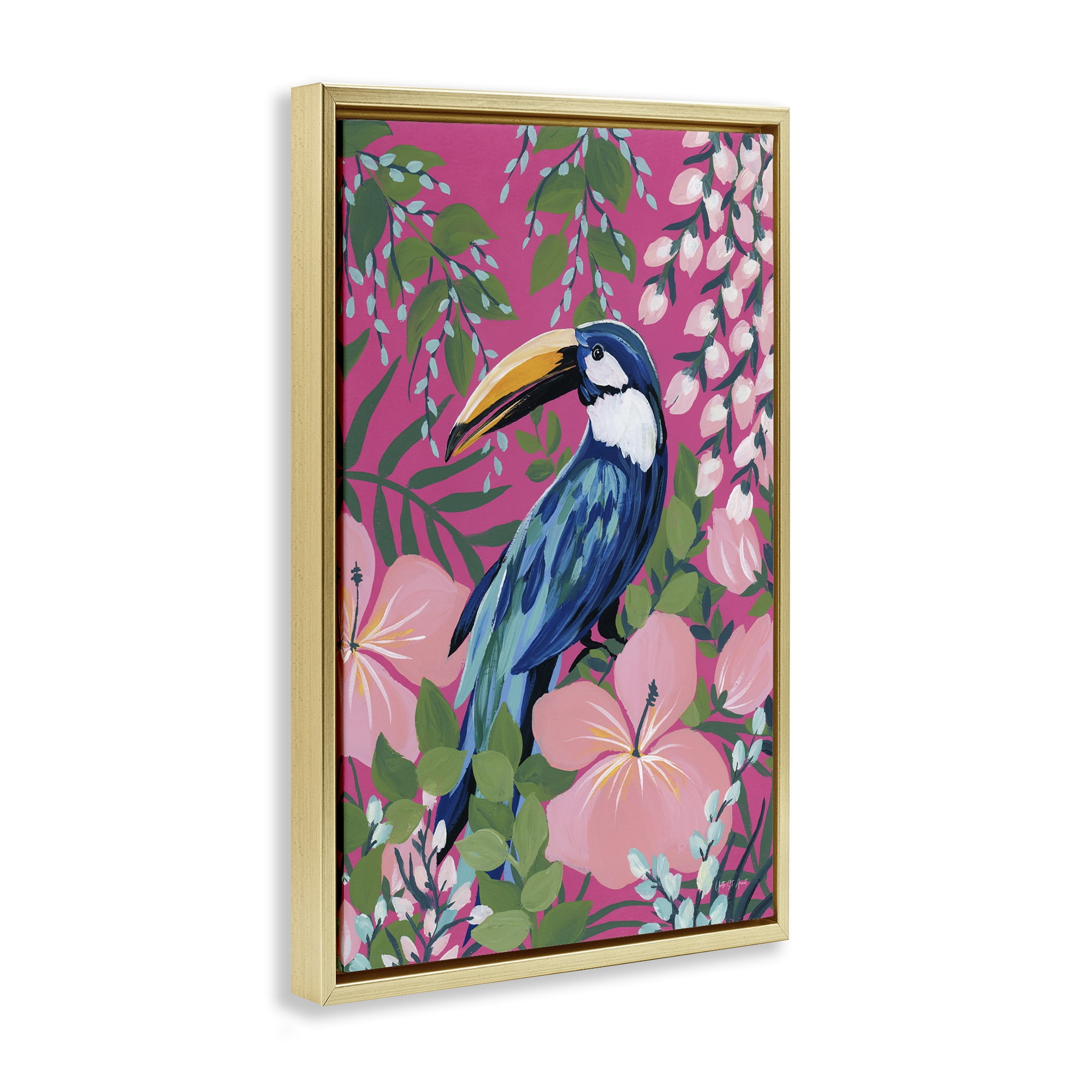 Stupell Industries Maximalist Toucan Pattern Animals & Insects Painting Gold Floater Framed Canvas Art Print Wall Art, 17 x 25