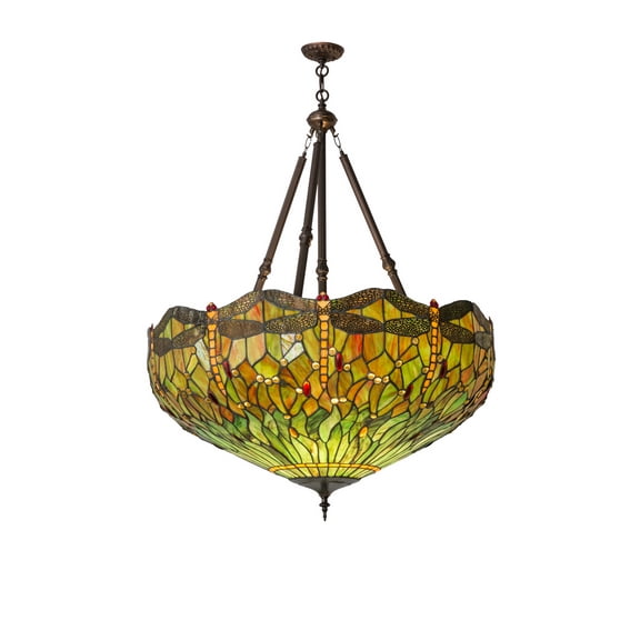 Meyda Tiffany - 172706 - Four Light Inverted Pendant - Tiffany Hanginghead Dragonfly - Antique
