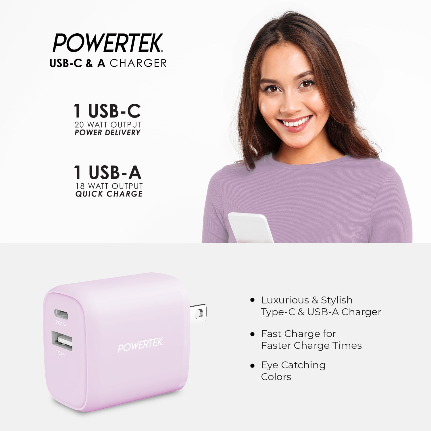 Liquipel Powertek Woven 20W Combo Wall Charger - Purple