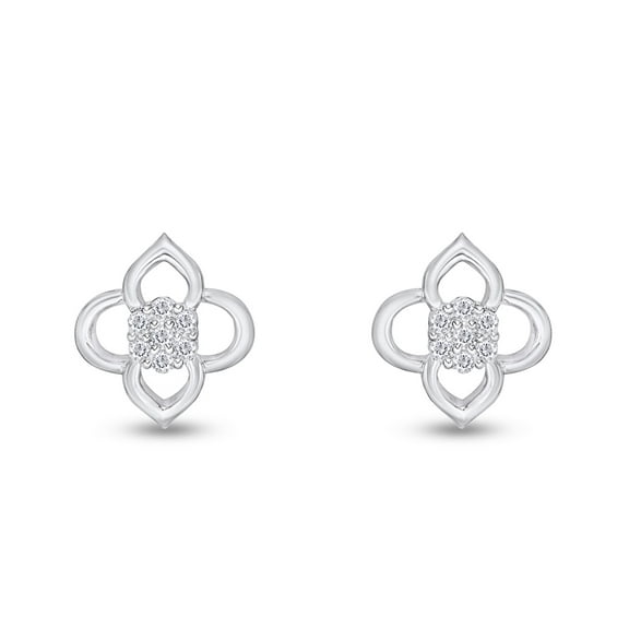 AFFY 1/15 Carat Round Cut Natural White Diamond Flower Stud Earrings In 14K Gold Over Sterling Silver (0.06 Cttw, I2-I3 Clarity)