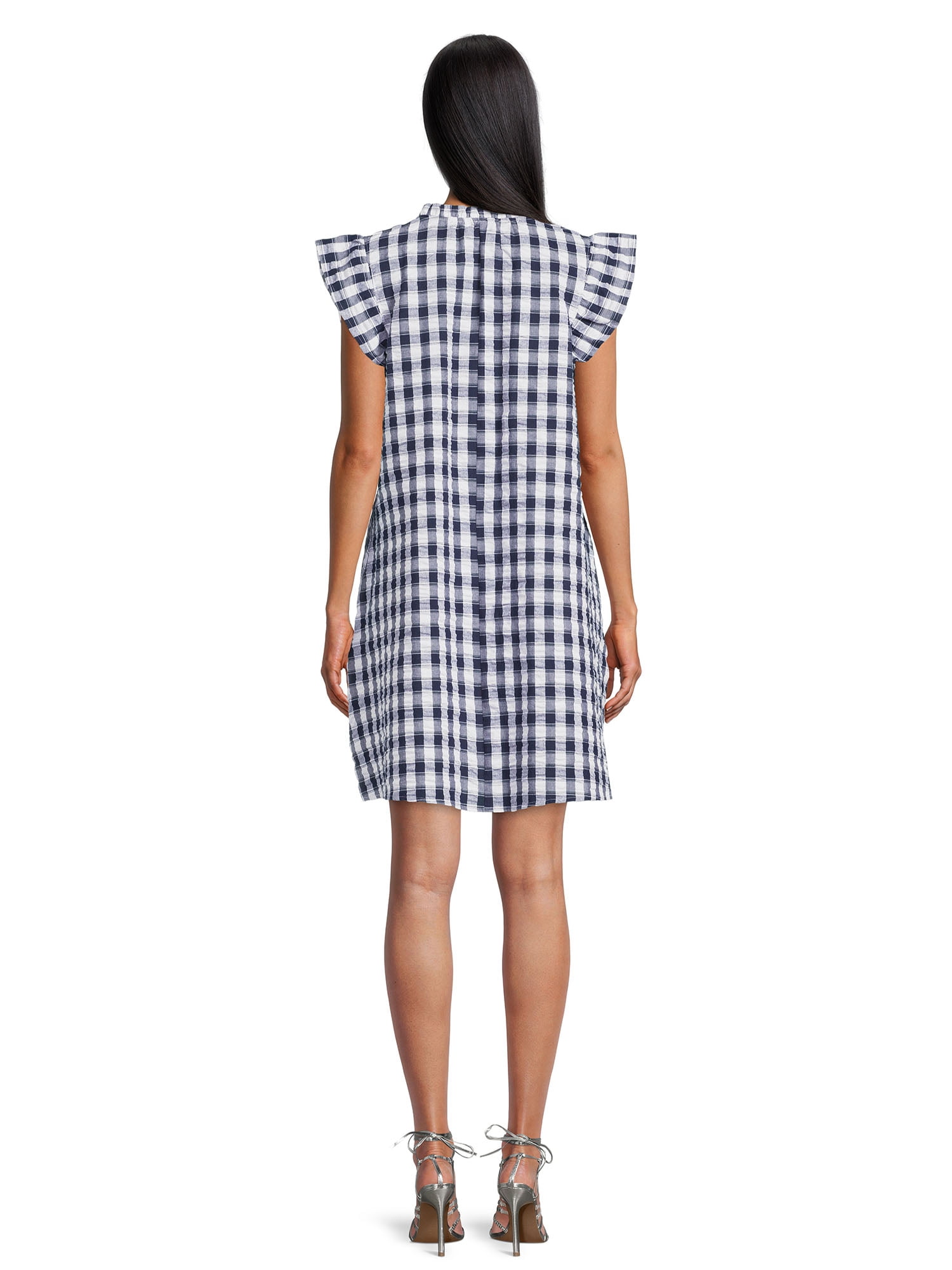 Time and Tru Women's Ruffle Collar Dress with Flutter Sleeves, Sizes XS-XXXL