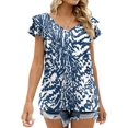 thumbnail image 3 of CHOK Womens Tops Summer Double Ruffle Short Sleeve V-Neck Casual Blouses  Colorful Leaves-L(US 12-14), 3 of 5