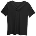 thumbnail image 3 of Big Kid Girls Casual Short Sleeve V Neck T Shirt Pure Color Ruffled Button Top For Everyday Wear School Outdoor Spring Summer Ruffle Girl Clothes Its Not A Food Baby Youth Girls 12-13 Years Black, 3 of 6