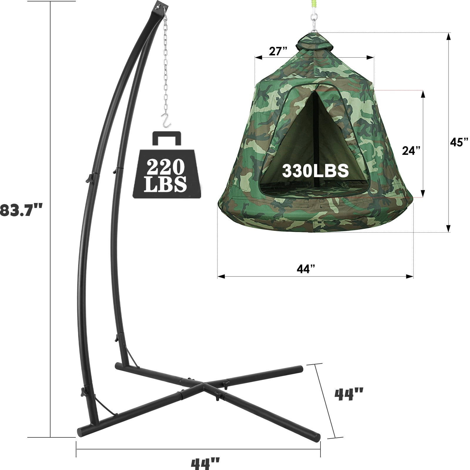 TLSUNNY Hammock Chair with X-Stand, Hanging Tree Tent, Swing Chair & LED Lights for Indoor/Outdoor Use (330LBS)