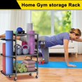 thumbnail image 5 of Home Gym Storage Rack, 3 Tier Yoga Mat Storage Rack with Wheel for Yoga Lover, Exercise Equipment and Workout Equipment Organizer, Yoga Mat Holder for Yoga Mats, Foam Roller and Dumbbells, 5 of 6