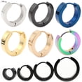 thumbnail image 2 of Alisouy 2 piezas Punk mujeres hombres pequeños Huggie pendientes Color dorado negro azul Acero inoxidable redondo suave círculo aro pendientes joyería Tan Jianjun unisex, 2 of 2