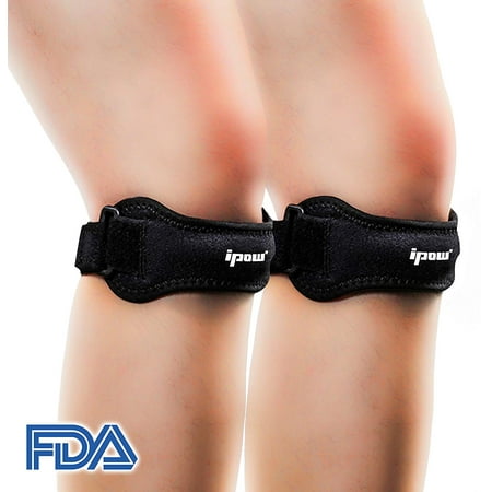 Patella Knee Strap, IPOW 2 Pack Adjustable Patella Jumpers Knee Strap for Knee Pain Relief, Tendon Support for Men Women Running, Fitness, Stairs Climbing, Tendonitis & Volleyball, (Best Knee Strap For Patellar Tendonitis)