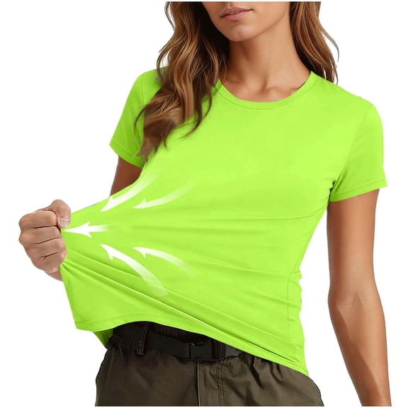 Tnhcen Women's Workout Top Short Sleeve, Activewear Athletic Shirt, Nylon Spandex Moisture-Wicking Quick-Dry Running Fitness Tee, Casual Sportswear, Sizes S-2XL