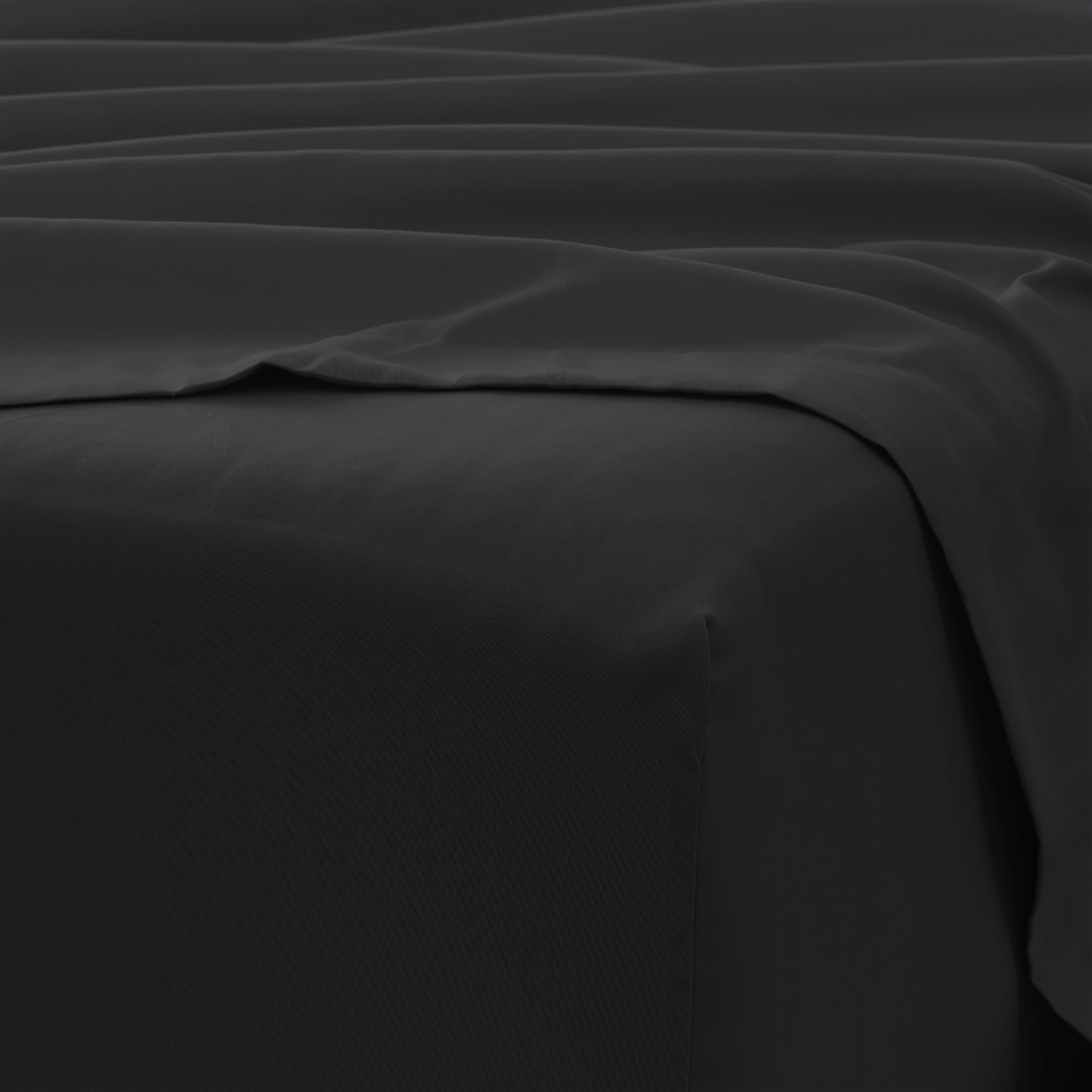 Noble Linens 4 Piece Solid Microfiber Bed Sheet Set, Black, Queen
