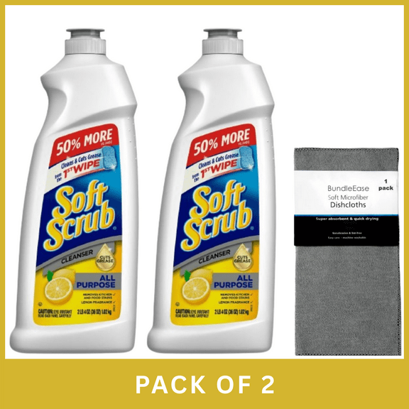 Soft Scrub Lemon Scent Total All Purpose Bath & Kitchen Cleanser 36 oz- With Microfiber Solid Color Towel By BundleEase