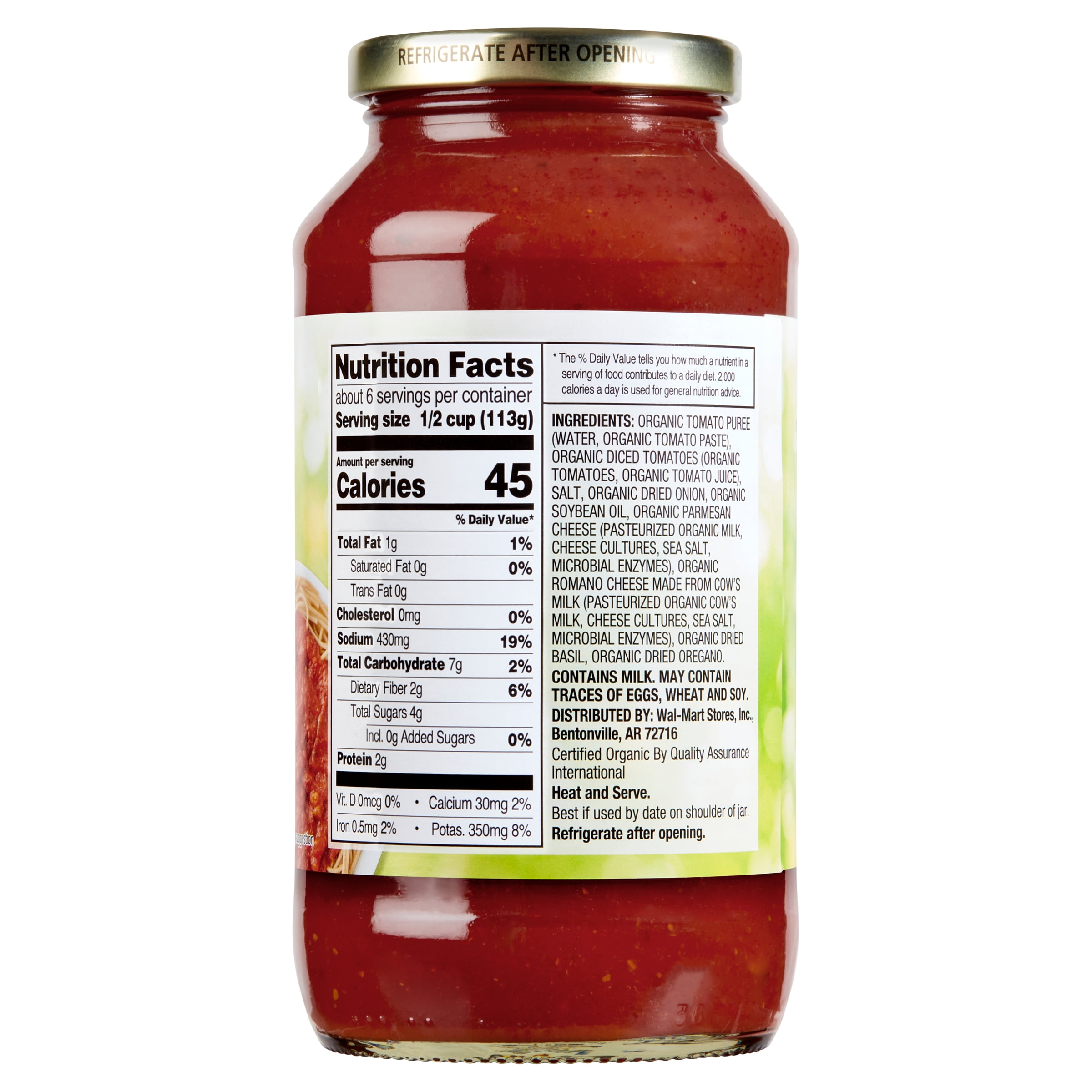 (3 pack) Great Value Organic Parmesan Romano Pasta Sauce, 24 oz