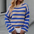 thumbnail image 7 of VISALY Pullover Crewneck Sweatshirt Striped Sweater Women's Casual Long Sleeve Pullover Sweaters O Neck 2023 Fall Winter Sweater Jumper Tops Crochet Sweaters Baggy Sweaters Office Sweater Blue Xl, 7 of 7