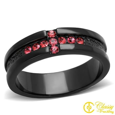 - Classy Not Trashy® Women's Stainless Steel Rose Crystal Cross Gemmed Ring - Size 10