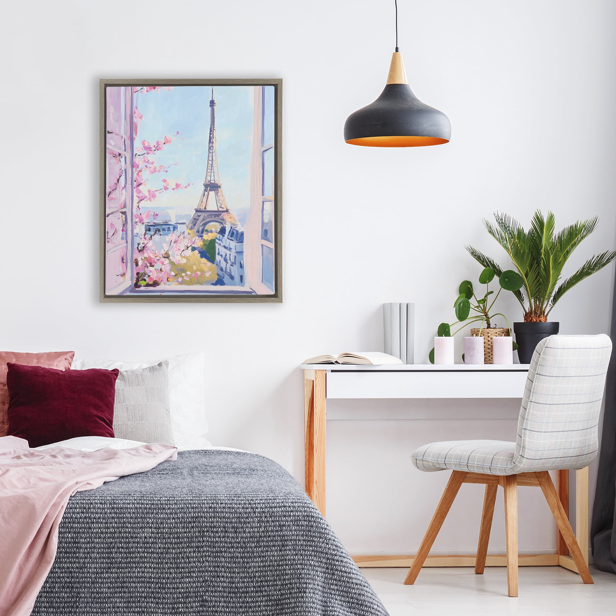 Stupell Industries Eiffel Tower View in Spring Brown Framed Floater Canvas Wall Art, design by The Prints Vibe