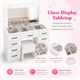 thumbnail image 5 of Zimtown Makeup Vanity Desk with Large Mirror & Charging Station, Vanity Table with 9 Drawers & Visible Glass Top, Bedroom Dressing Table, White, 5 of 9