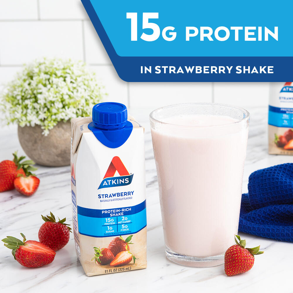 Atkins Protein Shake, Strawberry, Keto Friendly, 15g of Protein, 12 Ct (Ready to Drink) - image 5 of 9