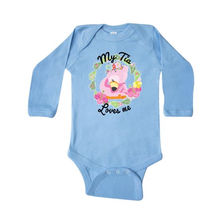

Inktastic Baby Flamingo My Tia Loves Me with Flower Wreath Gift Baby Boy or Baby Girl Long Sleeve Bodysuit
