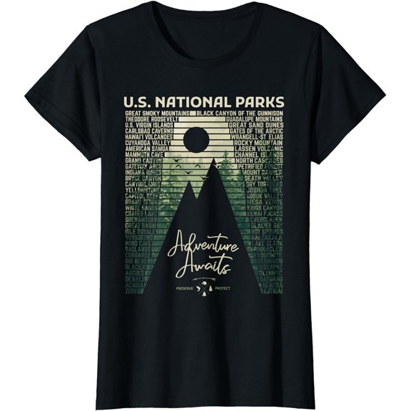 National Parks List US Park Vintage Camping Hiking T-Shirt